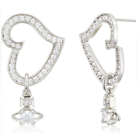 New Vivienne Westwood Silver Crystal Orb Charm Heart Post Earrings - Picture 1 of 7
